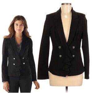 White House Black Market WHBM Double-Breasted Black Blazer Ruffle Career Formal